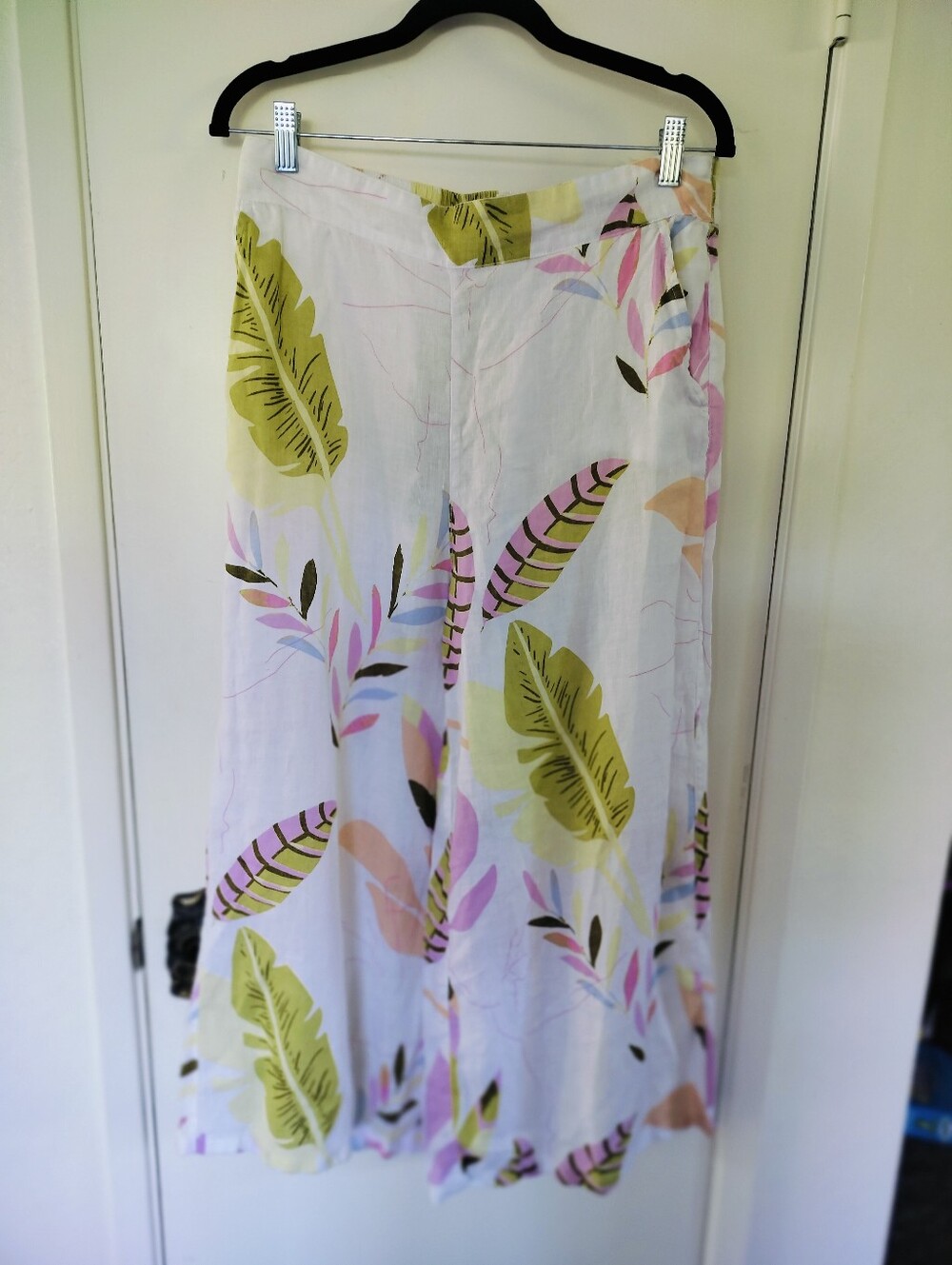 Cynthia Rowley 100% Linen Tropical Palm Print Wide Leg Pants Size M